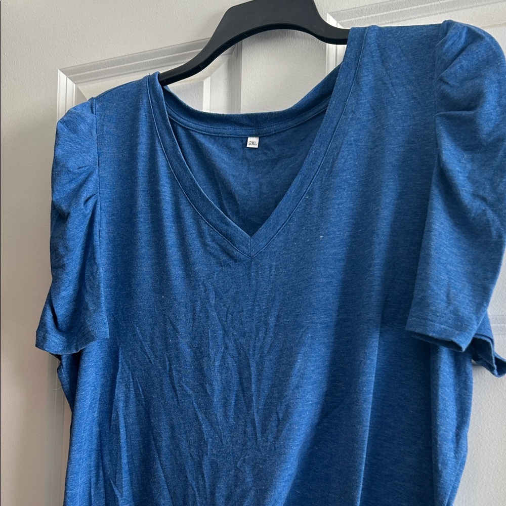 Women's Blue V-Neck Top